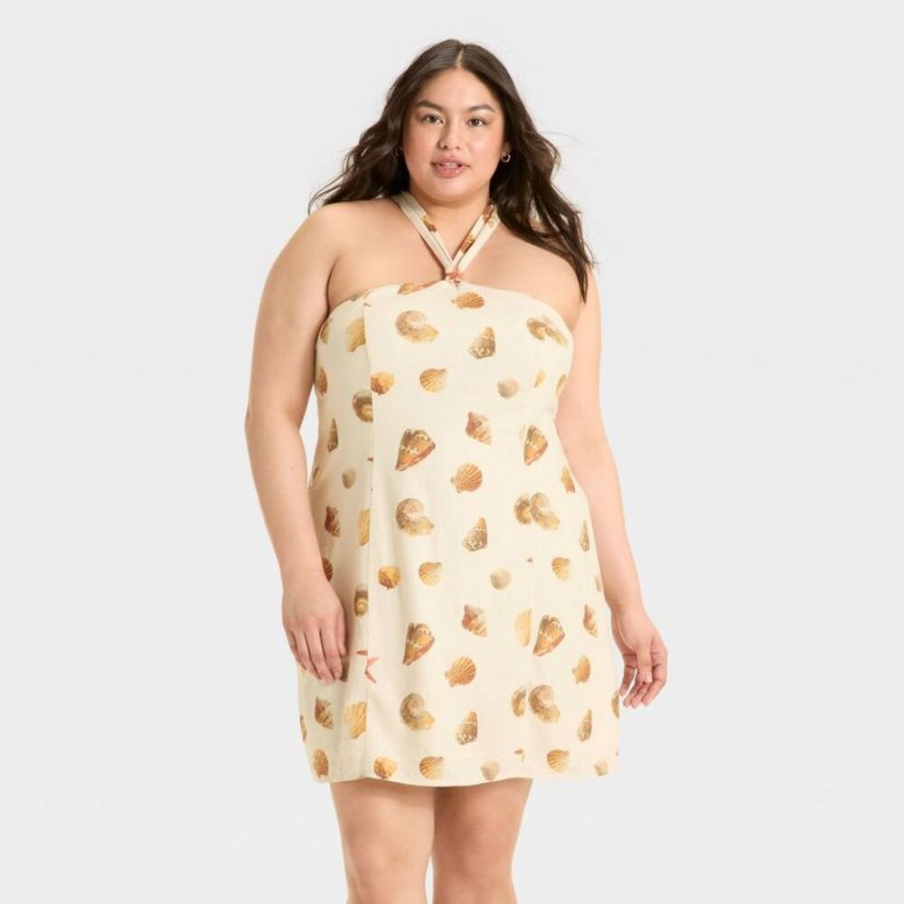 Open Box - Wild Fable - Women's Knotted Y-Neck Linen Mini A-Lin Off-White